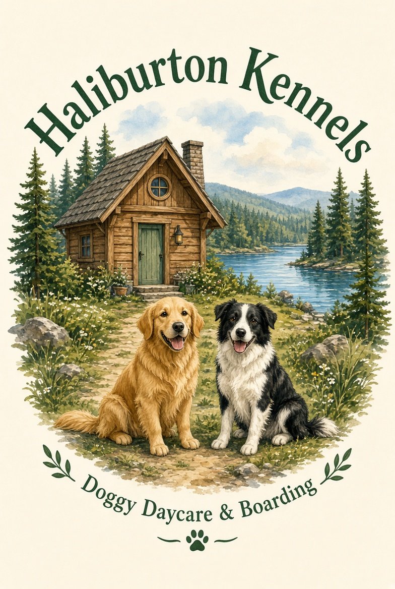 Haliburton Kennels: the cabin, the lake and two happy dogs
